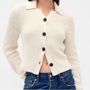 Women's Cream 100% Cotton Collared Cardigan